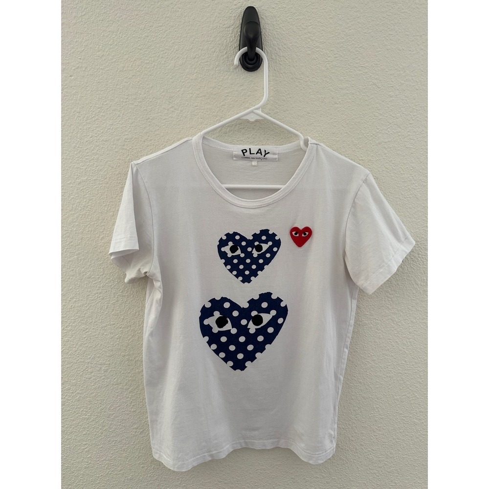 Comme des Garcons Play T-Shirt Womens Small White Polka Dot Heart Streetwear